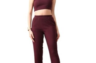 UNIfringe Women’s Maroon Ribbed Sleeveless Co-ord Set | Stylish Crop Top & High-Waist Pants (Maroon,XL)