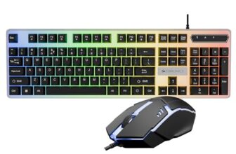Zebronics Wired Keyboard & Mouse Combo, 104-Key, 1200 DPI, ₹ Key & Multimedia Controls, Ergonomic Mouse, 1.3m Cable, Multicolor LED (War 2, White + Blue) (White+Black)