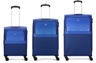 Aristocrat Drift Set of 3 Expander Trolley Bag 55, 69 & 79cm | Small+Medium+Large | Soft Luggage | 8-Wheel Suitcase | Combination Lock with Sturdy Zipper | Robust Construction | 3-Year Warranty (Blue)