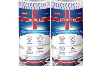 Tri-Activ Washable & Reusable Kitchen Towel Roll | 80 Pulls per Roll, 160 Sheets Pack of 2 | Highly Absorbent Kitchen Tissue Roll | Non Woven Fabric | Better alternative to Paper Tissue Roll | Blue