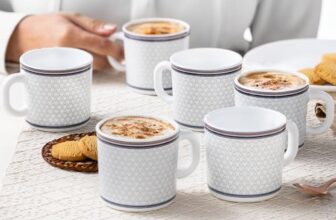 Larah by BOROSIL Premia Series Starlight 6 pc Opalware Tea/Coffee Mug Set (180 ml Each) | Embossed Design, Microwave & Dishwasher Safe | Crockery Set Ideal for Daily Use & Gifting, White