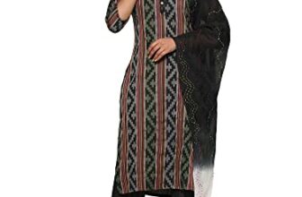 Vbuyz Women’s Cotton Blend Printed Straight Stitched Kurta Pant with Dupatta (VF-KU-1949-SKD-38_Black_Medium)