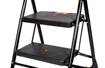 CIPLA PLAST 2 Step Ladder for Home use | Heavy Duty Alloy Steel Foldable Step Ladder with Anti Skid Shoes and Extra Strong Wide Steps Milano 2 Steps | GEC-L2M (Black)