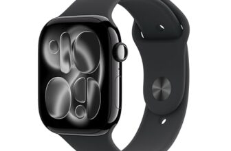 Apple Watch Series 11 GPS 46mm Jet Black Aluminium Case with Black Sport Band – M/L