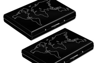 Storite 2 Pack 6 Slots RFID Credit Card Holder Metal Wallet for Men & Women (Laser Print World Map Black-6.5 x 1.3 x 9.5 cm)