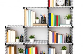 Vancefame Modular Storage Shelf, 9-Cube Organizer, Stepped Design, Black Frame with Grey Checkered Pattern, 138x130x30 cm