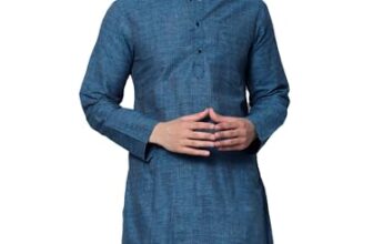 LATEST CHIKAN Men’s Cotton Regular Fit Textured Long Kurta Full Sleeves – Casual Ethnic Wear -LK-DBL-F-42 Firozi