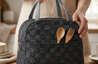The Earth Store Black Check Insulated Lunch Bag for Office, Men, Women | Travel Tiffin Bag with Handle, Waterproof & Leakproof | Reusable Thermal Lunch Box Bags