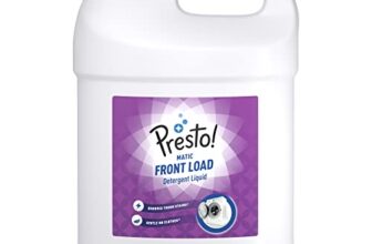 Amazon Brand – Presto! Matic Front Load Liquid Detergent | 5 Litre | Removes Tough Stains | Gentle On Clothes | Protects Fabric Color | Bleach-Free & Phosphate-Free