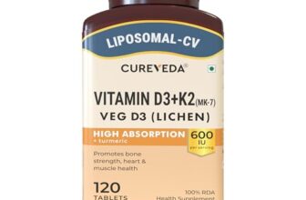 Cureveda Liposomal Vitamin D3 600 IU + Vitamin K2-7 & Turmeric | High Absorption Bone & Heart Support | Promotes Muscle Health & Immunity | 120 Tablets (120 Day Pack)