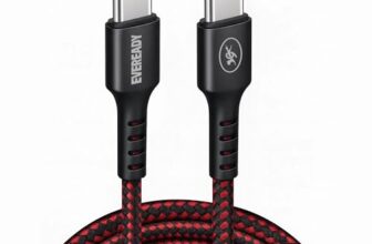Eveready Nylon Braided Charging Cable 60W Type-C to Type-C 3A, 1.5m Universally Compatible Premium Braided Cable, Data Transfer, USB 2.0 Compatibility, Tangle-Free Flexible Design with Bend Protector