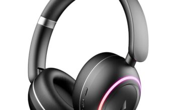 boAt Rockerz 480, RGB LEDs,6 Light Modes, 40mm Drivers,Beast Mode, 60H Battery, ENx Tech, Stream Ad Free Music via App Support, Bluetooth Headphones, Wireless Over Ear Headphone with Mic (Black Sabre)