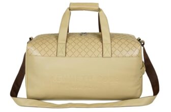Kenneth Cole Faux Leather Unisex Duffle Bag for Travel | Vegan PU, Compact, Comfortable & Spacious Cabin PU Luggage Bag for Weekend Trips, Office & Gym | Suitable for Men and Women | Dark Beige