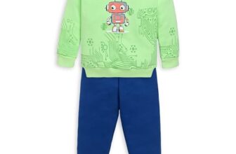 LuvLap Baby Boys Full Sleeve Sweatshirt & Pyjama Set Pack Of 1, Cotton Rich Fleece, Paradise Green, M (3 to 6 Months)