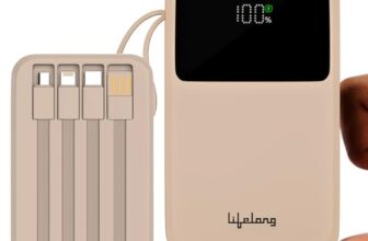 Lifelong Electronics 10000mAh 22.5W Fast Charging Power Bank | 3 Inputs (1 Built-in USB A Cable + 1 C + 1 Lightning Port) & 6 Outputs (3 Built-in Cables + 1 C + 2 A Port) | Small Pocket Size Powerbank