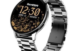 GameSir Active 2 Smart Watch AMOLED Display 1.3″ Screen, 360 * 360 Resolution, IP68 Waterproof with Multiple Watch Faces Bluetooth Calling Metal Chain Round Dial Smartwatch for Men & Women (Black)