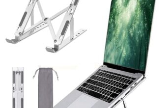 Amkette Ergo Fold X Laptop Stand Metal, 6-Level Adjustable Angles, Supports up to 15.6 inches Laptops, Premium Aluminium Build, Lightweight & Portable, Anti-Slip Silicone Pads, Smart Heat Dissipation