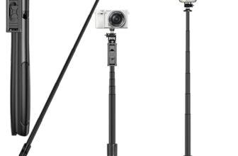 NEXSA Long Selfie Stick with Reinforced Tripod Stand Aluminum 61 inch/156 cm Multifunctional Camera Tripod for Vlogging Live Stream 1/4″ Screw for Mirrorless/Action Camera Ring Light Gopro, Black