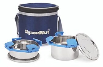 SignoraWare 500ml+350ml All Steel Executive Small Lunch Box with Bag, Food Grade BPA Free, Leak Proof and Air Tight Stainless Steel Containers, Compact and Sleek Tiffin Box (Set of 2 Blue)