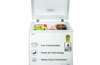 Haier HFC-145SM5, 5 Star Rating, Single Door Convertible Deep Freezer, Inside Metal Liner with Deo Fresh Technology, Compact Design & Removable Gasket (White 102L)