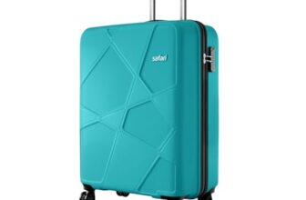Safari Pentagon Pro 8 Wheels Spinner 55Cm Cabin Trolley Bag Hard Case Polypropylene, 360° Wheeling Carry On Luggage for Men & Women, Travel Suitcase, Cyan