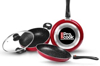 Milton Pro Cook Induction Cookware & Gas Stove Friendly Kitchen Jewel Set | 3 Pc Non-Stick Cookware Set | Kadhai with Lid, Fry Pan, Tawa | Durable 5-Layer Non Stick Coating | Maroon