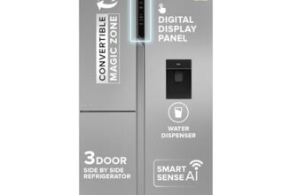 Haier 592L 3Star 3-Door Water Dispenser Side by Side Frost Free Refrigerator|Convertible|Wi-Fi|Inverter|Digital Display Panel|Deo Fresh Technology (HRT-683WISU1, Inox Steel)