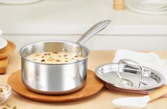 Borosil Cookfresh Triply Stainless Steel 16cm (1.7L) Straight Shape Sauce Pan with Lid | SS304 Food Grade Steel, Dishwasher Safe | Compatible for Gas, Induction, Hot Plate, Halogen | 5 Years Warranty