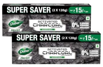 Dabur Herb’L Activated Charcoal Toothpaste – 480g (120g x 4) | Black Gel Toothpaste | Whitening | Fluoride Free | Fights Plaque & Extrinsic Stains | With Power Of Mint | Refreshing Mouth Experience