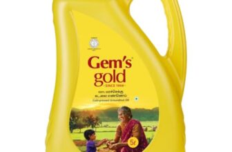 Gem’s Gold Cold Pressed Groundnut Cooking Oil 5 L Can | Peanut Oil | Marachekku, Chemical Free, Kacchi Ghani, Chekku | Support Heart health | Enriched with MUFA & PUFA (OMEGA 6) | Ideal for High Heat Cooking
