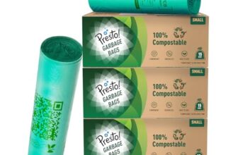 Amazon Brand – Presto! 100% Compostable Garbage Bags | Small (S) | Green | 45 Count | 15 Bags X 3 Packs | 17 x 19 Inches | Strong and Durable | For Dry and Wet Waste