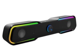 HP DHE-6002 Wired Speaker, 3.5mm aux connectivity, Surround Sound, PC and Phone Compatible, Easy Volume Controls, Touch-Controlled RGB Lighting, 1-Year Warranty, 0.77 kg, Black, 8C573AA