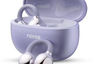 Noise Air Clips Wireless Open Ear Earbuds with Chrome Finish, AirWave™ Technology,Up-to 40H Playtime, Dual Device Pairing, Quad Mic with ENC,12mm Driver,BTv5.4 (Pearl Purple)