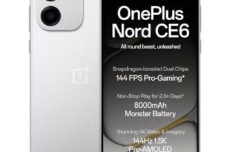 OnePlus Nord CE6 | 8GB+256GB | Lunar Pearl | Snapdragon 7s Gen 4 | Segment’s Fastest Touch Response | 8000mAh Battery | 144Hz 1.5K AMOLED Display | 50MP Main + 32MP Selfie 4K Cameras | IP66,68,69,69K