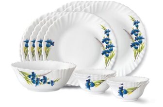 Larah by Borosil Nina Fluted Series Opalware Dinner Set | 13 Pieces for Family of 4 | Microwave & Dishwasher Safe | Bone-Ash Free | Crockery Set for Dining & Gifting | Plates & Bowls | White