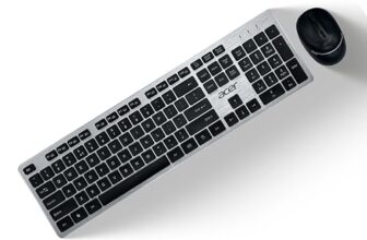 Acer Fusion Wireless Keyboard and Mouse Combo, Durable Stylish Design, 2.4GHz Nano Receiver, 10m Range, Indian Rupee Key, Adjustable DPI (800/1200/1600), Compatible with Windows & Mac (Black & Silver)