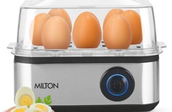 Milton 2-in-1 Egg Boiler & Poacher | Boils 8 Eggs, Poaches 4 Eggs | 3 Egg Boiling Types Hard, Soft, Medium | Steam Vegetables | Auto Cut Off | Stainless Steel Body with Transparent Lid | 500W
