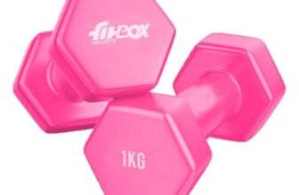 FitBox Sports Premium 2kg (1kg x 2) Vinyl Coated Cast Iron Dumbbells for Exercise & Fitness | Strength Training for Home Gym – Panther Pink
