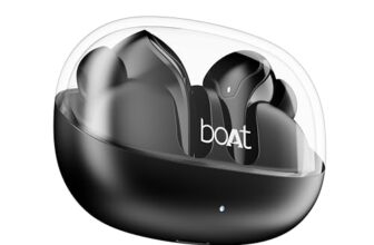 Boat Airdopes 311 Pro, 50HRS Battery, Fast Charge, Dual Mics ENx Tech, Transparent LID, Low Latency, IPX4, IWP Tech, v5.3 Bluetooth Earbuds, TWS Ear Buds Wireless Earphones with mic (Active Black)