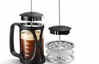 Wonderchef French Press Coffee & Tea Maker, 4-level Filtration System for Hot Brews, 600ml Capacity, Borosilicate Glass Container, Stainless-steel Mesh, Coffee Maker for Home & Kitchen, 2-Yr Warranty