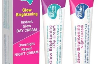 Get Nectar Happiness Glow Brightening Day & Night Cream Duo with Glutathione, Alpha Arbutin, Niacinamide, Kojic Acid & Ferulic Acid for Dark Spots, Pigmentation, Tan Removal & Glowing Skin for Men & Women Lightweight & Non-Greasy 15×2=30g Each