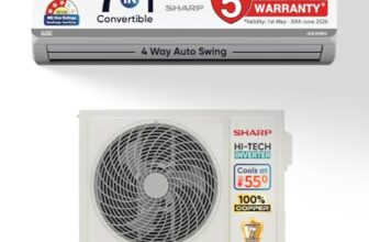 Sharp 1 Ton 3 star, New Star Rated,Split AC (5 Years comprehensive warranty, 4 Way Swing, 100% copper, Hi-Tech Inverter Compressor, 7in1 Convertible, Turbo cool, Dust filter) – AH-SI12V3B-GCN, White