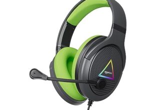 amazon basics 7.1 USB Gaming Wired Over Ear Headphones with Mic | Virtual Surround Sound | 50mm Driver | RGB LEDs (Black – Green)