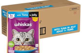 Whiskas Adult (1+ Years)) Wet Cat Food, Tuna in Jelly, 80 g (Pack of 56), Hydrating Food Made With Real Fish, 100% Complete & Balanced Nutrition for Adult Cat