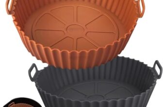 SNMMIFER Silicone Air Fryer Liner, Round Basket with Ear Handles, Nonstick Reusable, 8 Inch, Multicolour, Pack of 2