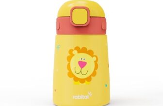 rabitat Milo Stainless Steel Water Bottle 350ml | 2 Year Brand Warranty | BPA Free | Leakproof Steel Sipper Bottle for Kids | Flip Lock Lid with Straw | Easy Carry Handle | Sunny Roar