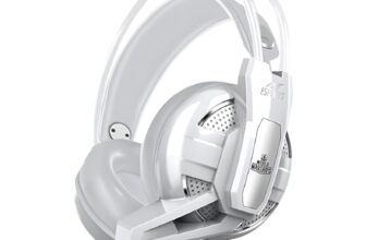 Ant Esports H520W Gaming Headset with Mic, 50mm Bass Drivers, Wired 3.5mm Over Ear Headphones, Noise Isolating, Lightweight Comfortable Headset for PC, PS4, Xbox One, Switch, Mobile Gaming (White)
