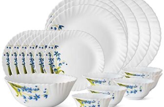 Larah by BOROSIL Lavender Opalware Dinner Set (White) – 19-Pieces