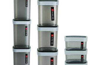CELLO Clarion Square Storage Containers with Lid, Set of 9 Pcs (500ml, 1000ml, 2200ml) X 3, Grey | BPA Free PET Body, Air Tight & Stackable | Multipurpose Transparent Storage Containers For Kitchen