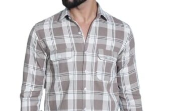 Indian Needle Brown Checked Pure Cotton Shirt for Men (Brown, S)